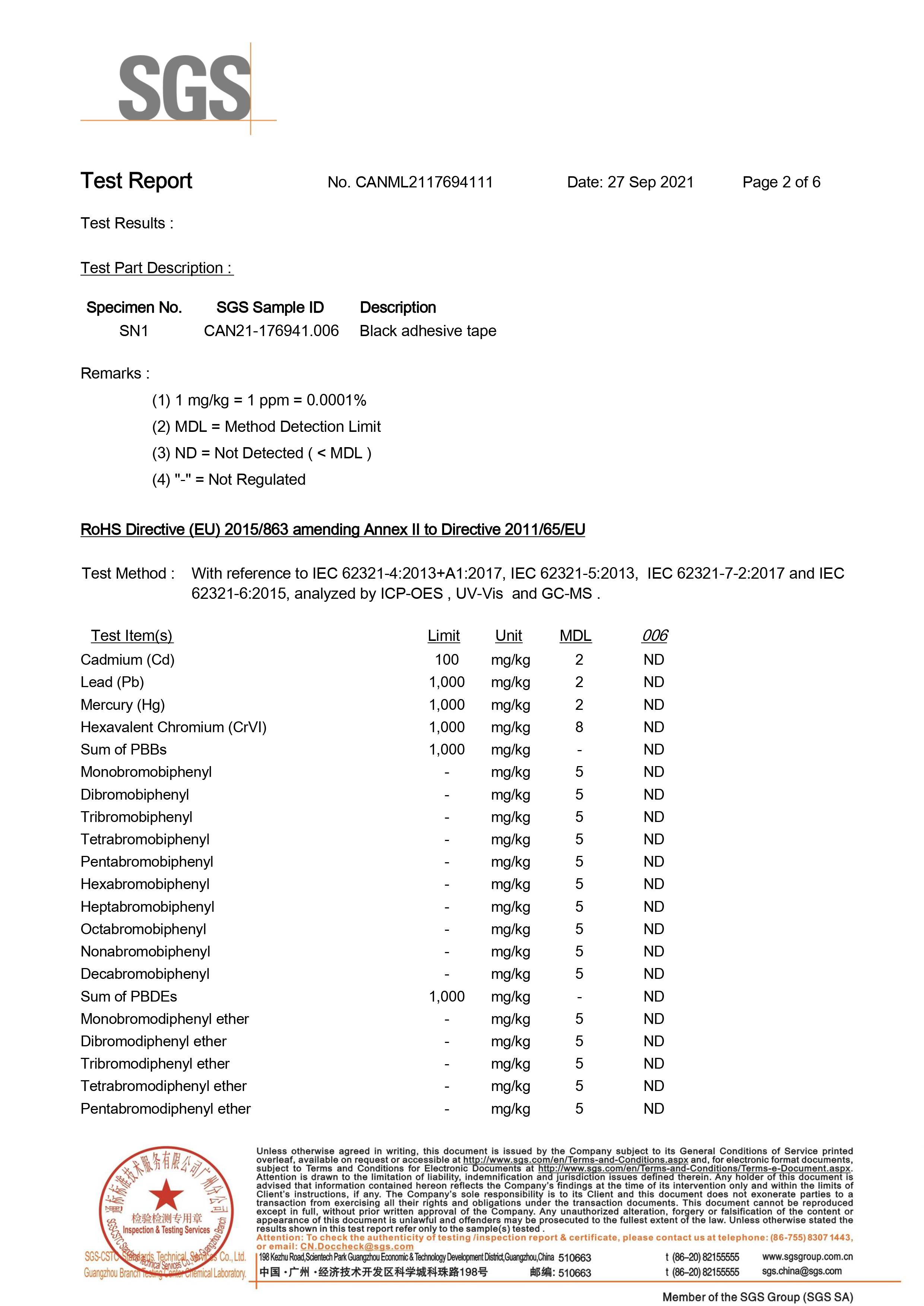 AUGUS - Certificate (SGS) all items of PVC tape