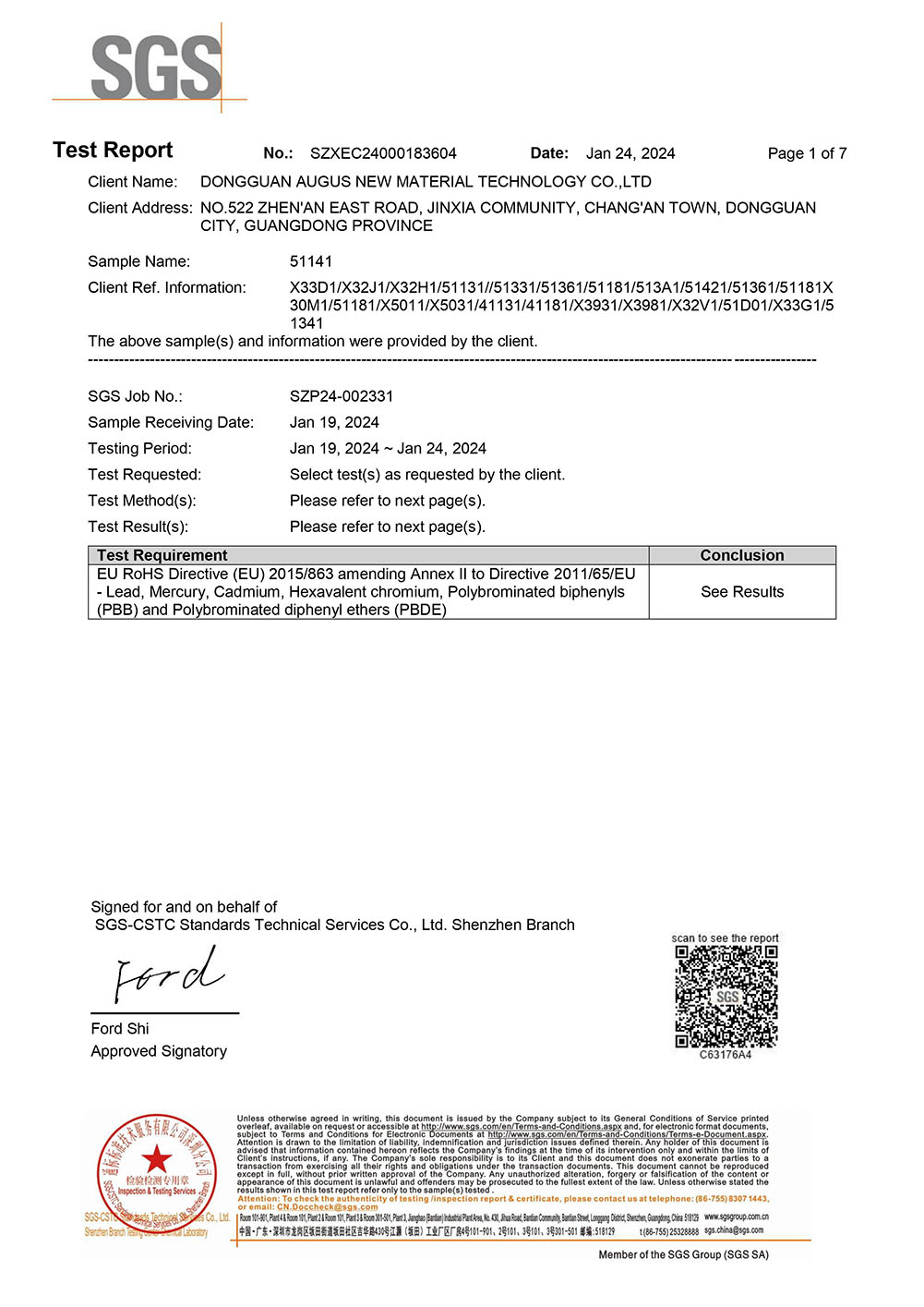 PVC Protective Tape RoHS Test Report