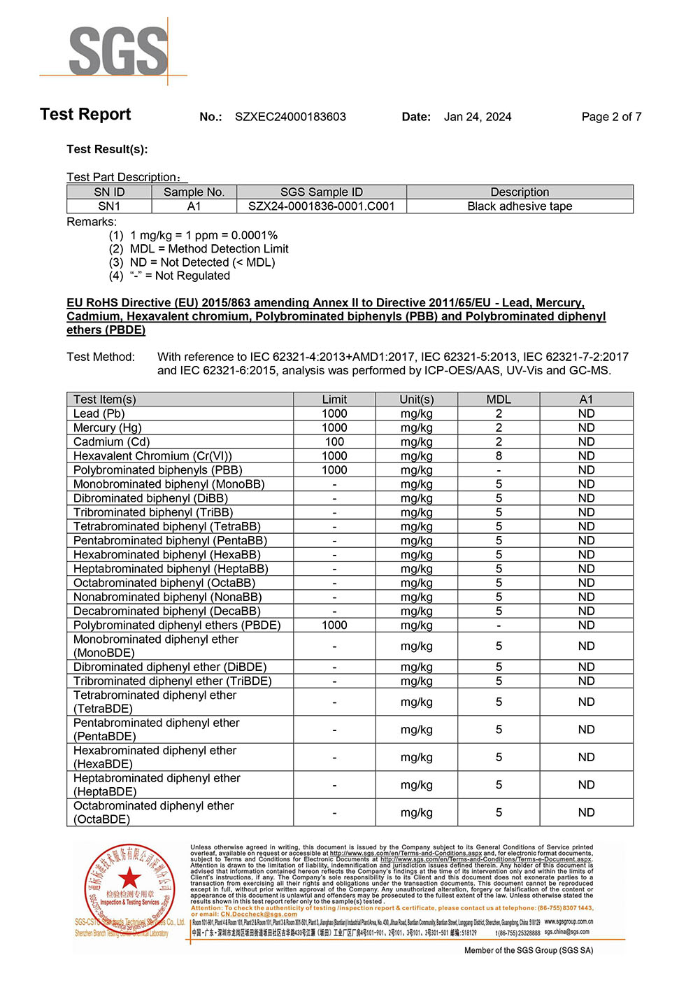 PVC Electrical Tape RoHS Test Report