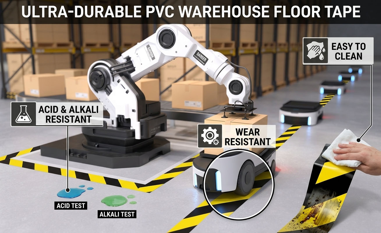 PVC Floor Marking Tape – Industrial Grade Black& Yellow Striped PVC Vinyl Floor Tape, Safety Marking Tape